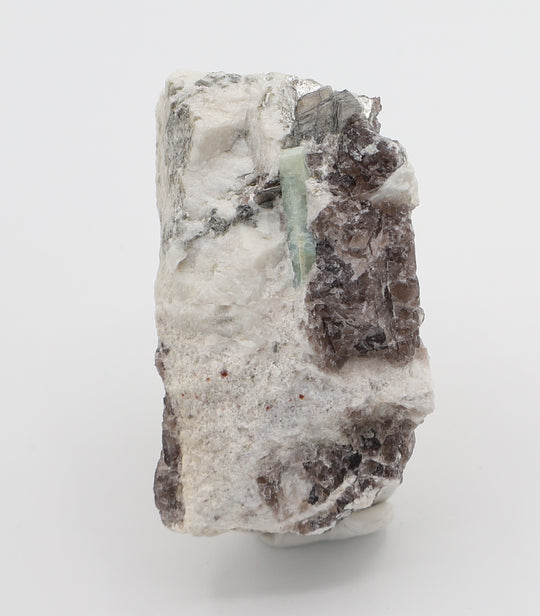 Aquamarine with Mica on Smoky Quartz and Feldspar