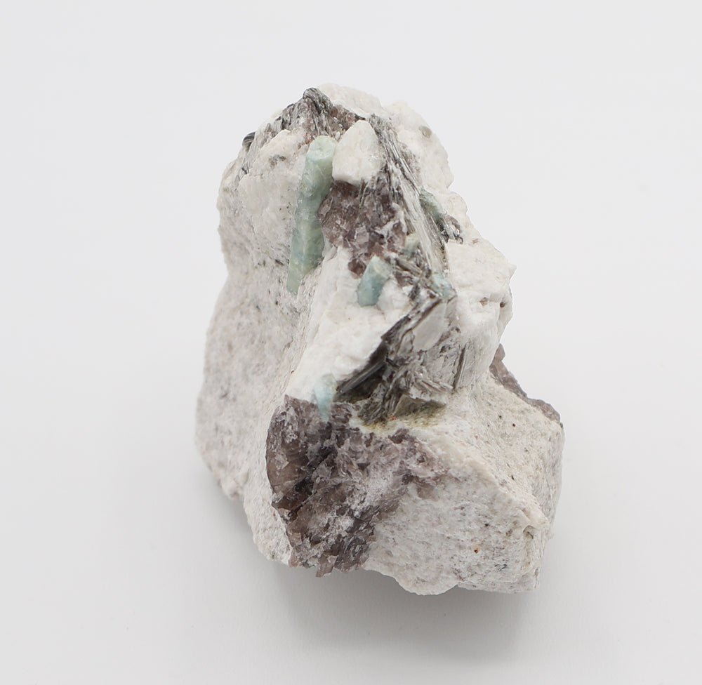 Aquamarine with Mica on Smoky Quartz and Feldspar