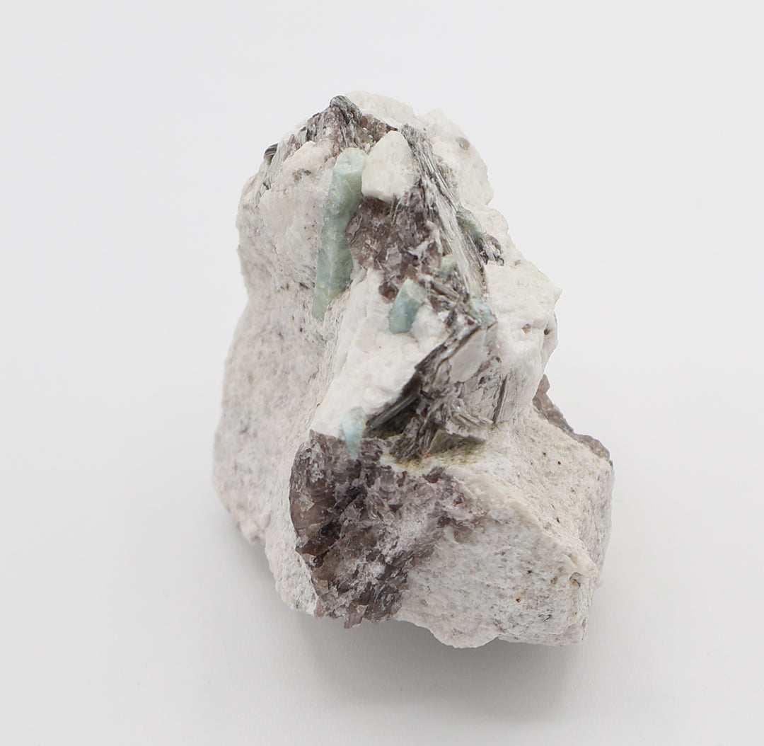 Aquamarine with Mica on Smoky Quartz and Feldspar