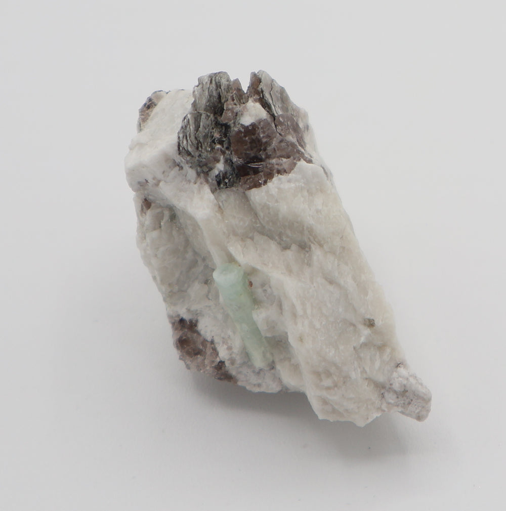 Aquamarine with Mica on Smoky Quartz and Feldspar