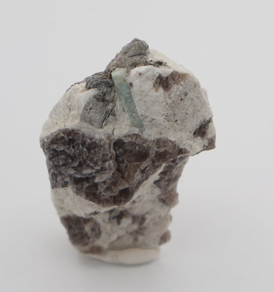 Aquamarine with Mica on Smoky Quartz and Feldspar