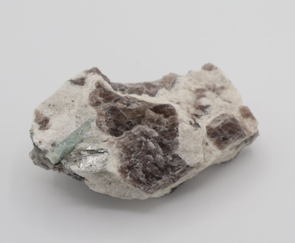 Aquamarine with Mica on Smoky Quartz and Feldspar