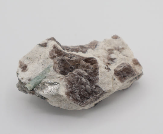 Aquamarine with Mica on Smoky Quartz and Feldspar