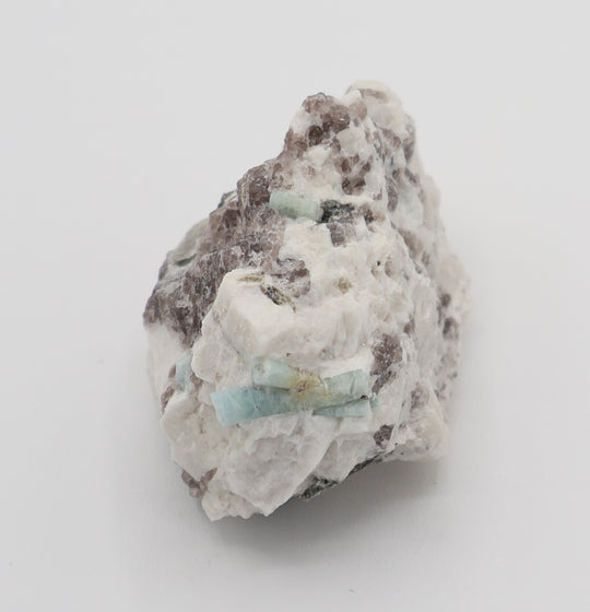 Aquamarine and Bi-Colour Beryl with Mica on Smoky Quartz and Feldspar