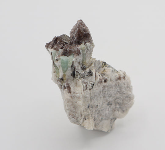 Bi-Colour Beryl with Mica and Smoky Quartz on Feldspar