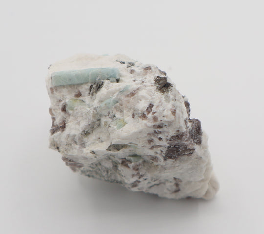 Aquamarine with Mica on Smoky Quartz and Feldspar