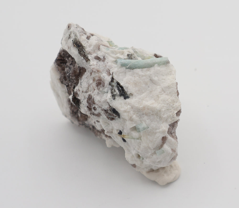 Aquamarine with Mica on Smoky Quartz and Feldspar