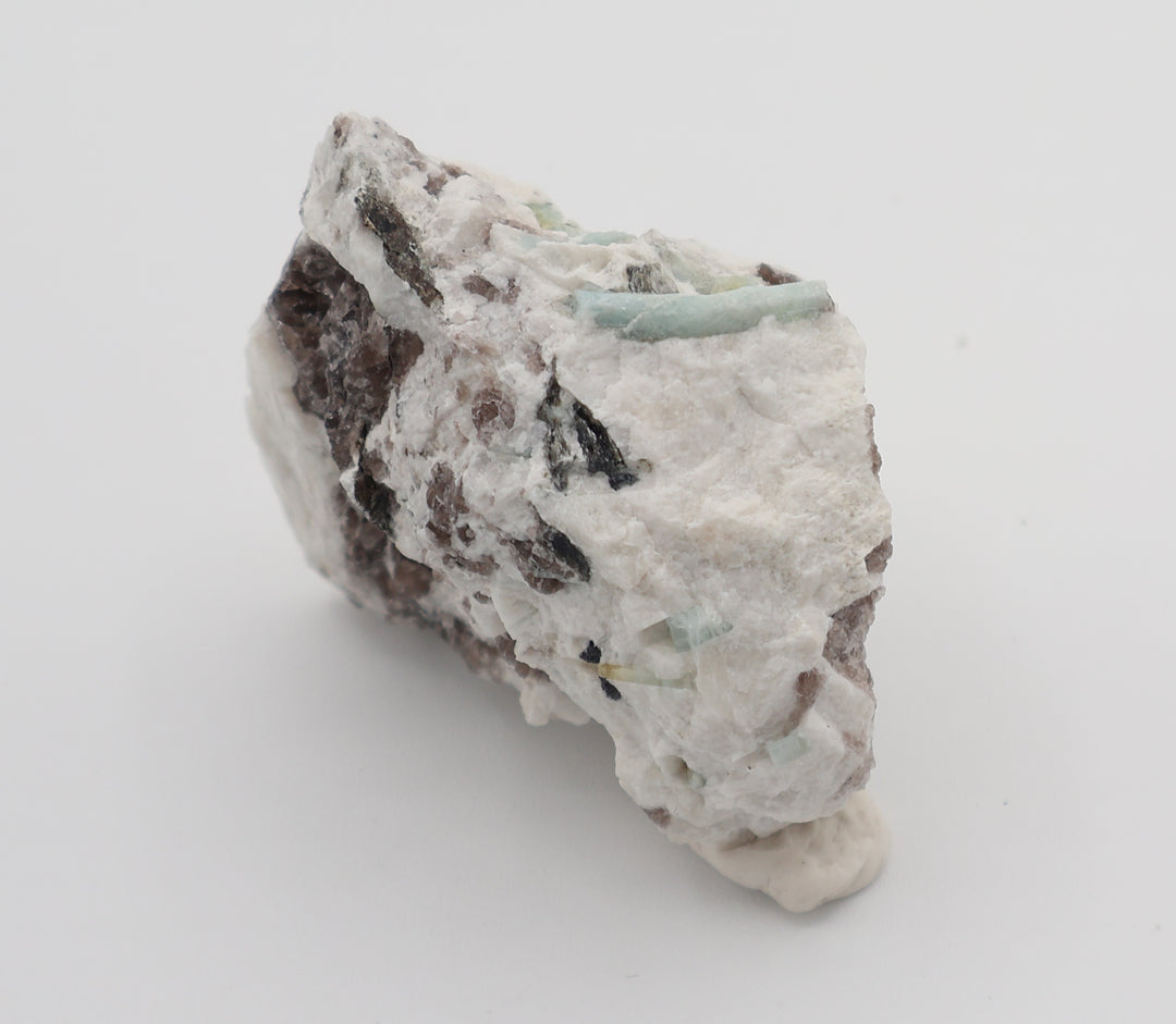 Aquamarine with Mica on Smoky Quartz and Feldspar