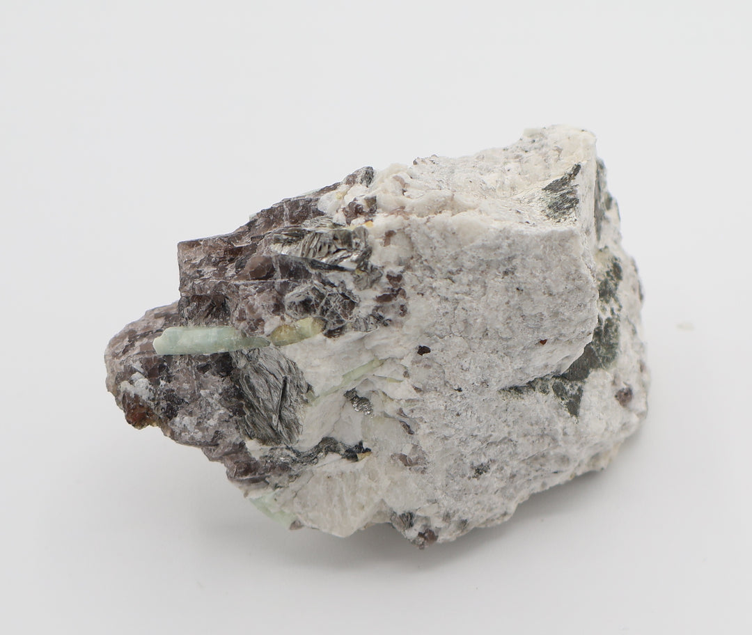 Bi-Colour Beryls with Mica on Smoky Quartz and Feldspar