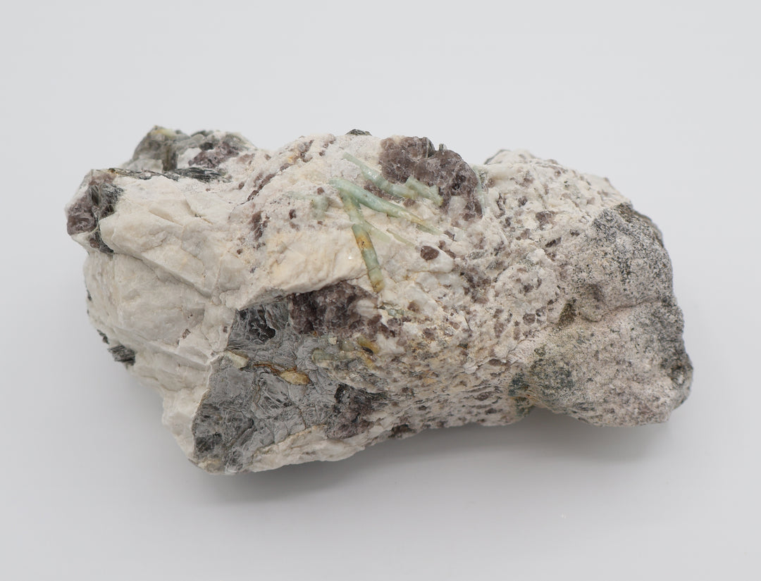 Aquamarine and Bi-Colour Beryl Cluster with Mica, Smoky Quartz on Feldspar