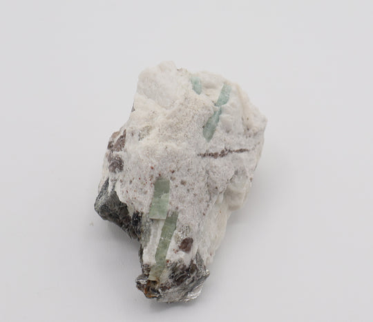 Aquamarine cluster with Mica and Smoky Quartz on Feldspar