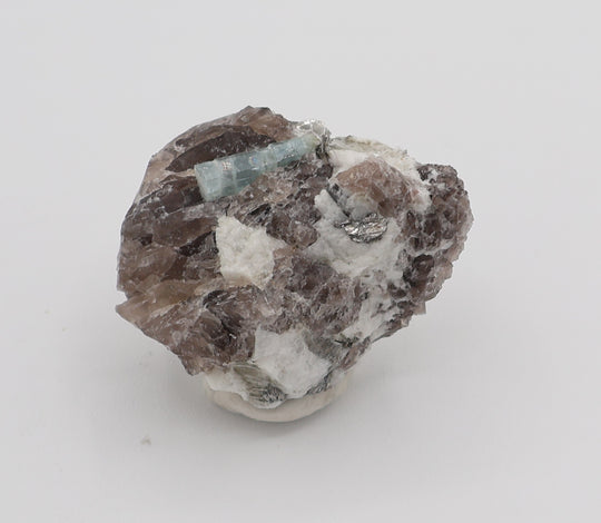 Aquamarine with Mica on Smoky Quartz and Feldspar