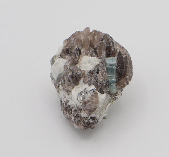 Aquamarine with Mica on Smoky Quartz and Feldspar