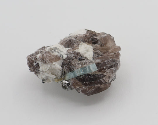 Aquamarine with Mica on Smoky Quartz and Feldspar