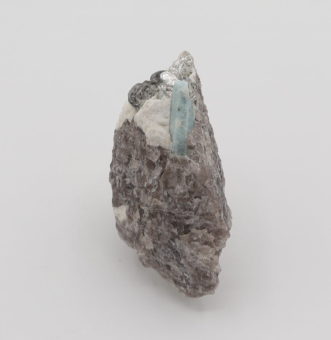 Aquamarine with Mica on Smoky Quartz and Feldspar