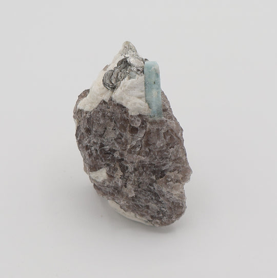 Aquamarine with Mica on Smoky Quartz and Feldspar