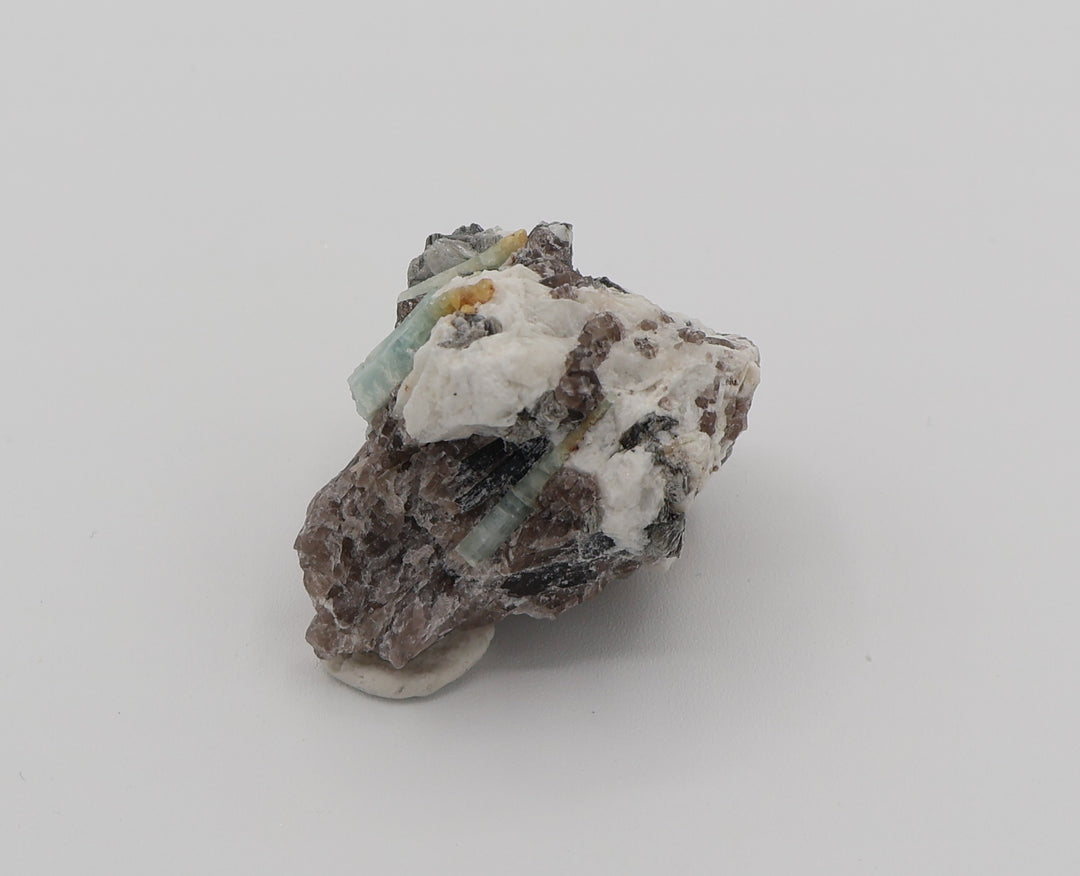 Heliodor Capped Aquamarine Cluster with Mica on Smoky Quartz and Feldspar
