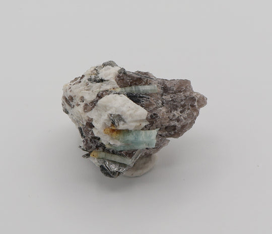 Heliodor Capped Aquamarine Cluster with Mica on Smoky Quartz and Feldspar