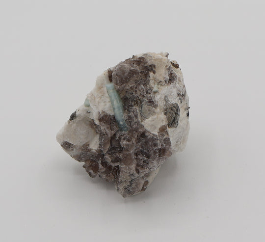 Aquamarine with Mica on Smoky Quartz and Feldspar