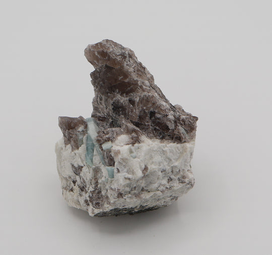 Aquamarine on Smoky Quartz and Feldspar