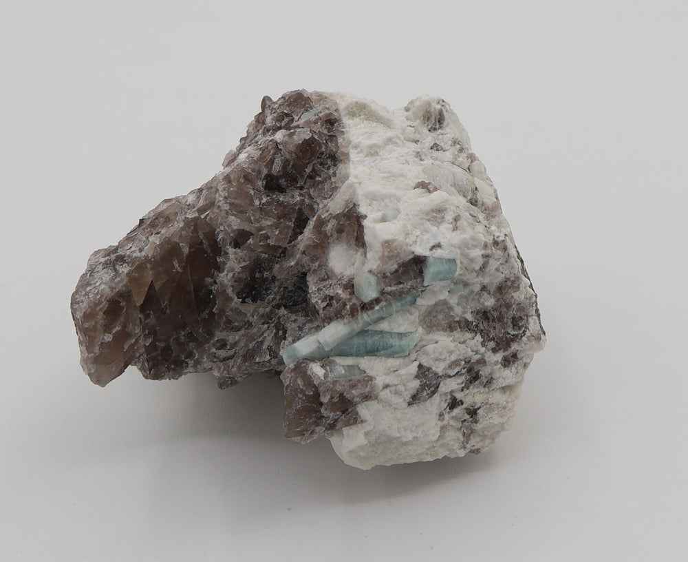 Aquamarine on Smoky Quartz and Feldspar