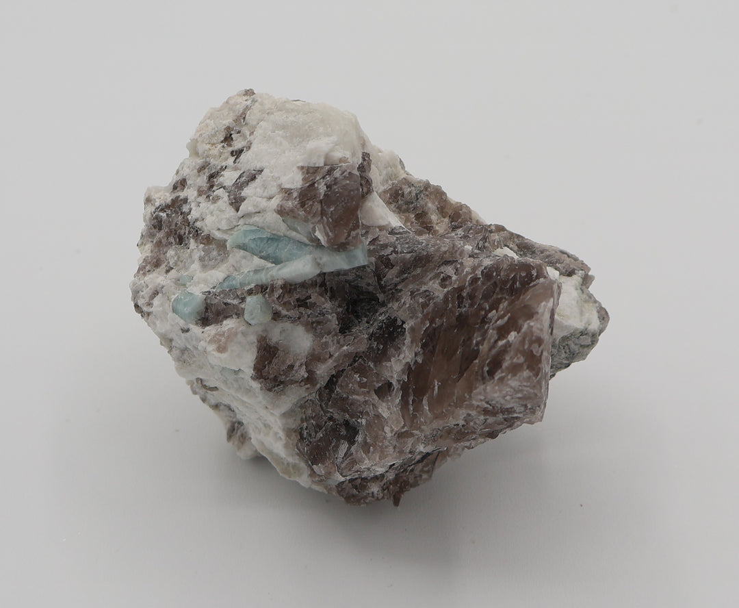 Aquamarine on Smoky Quartz and Feldspar
