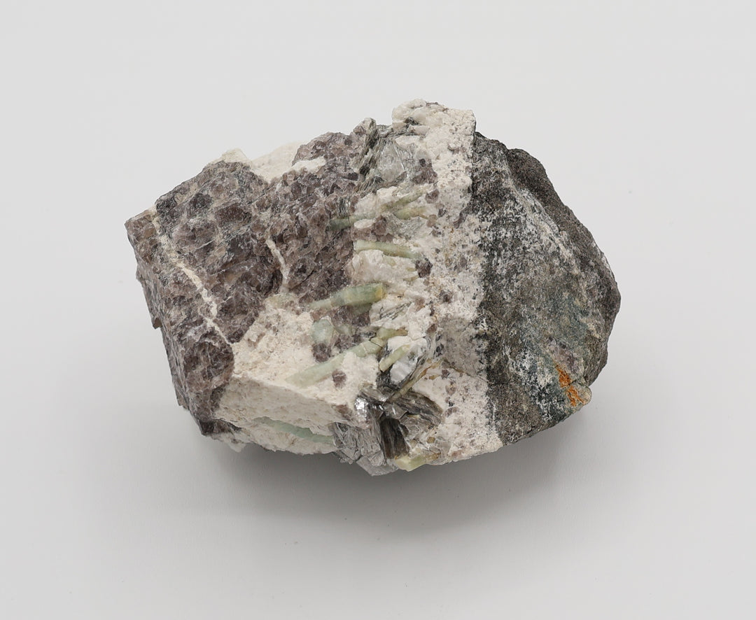 Beryl Cluster with Mica on Smoky Quartz and Feldspar