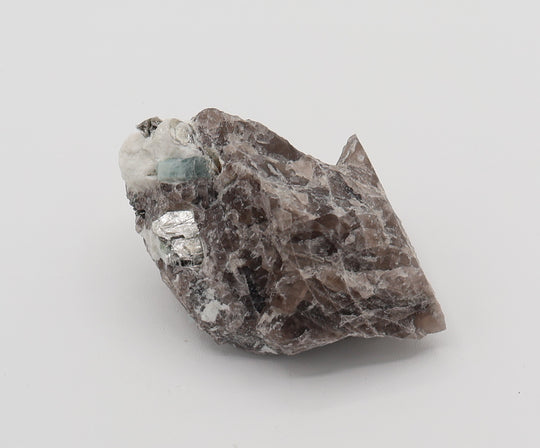 Aquamarine with Mica on Smoky Quartz and Feldspar