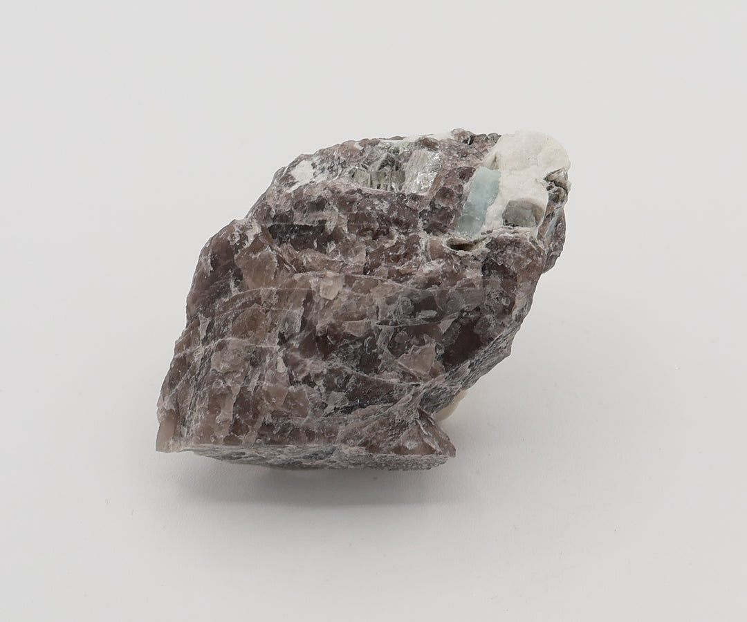 Aquamarine with Mica on Smoky Quartz and Feldspar