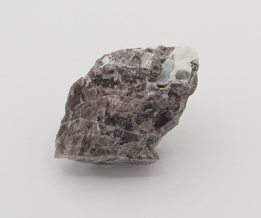 Aquamarine with Mica on Smoky Quartz and Feldspar