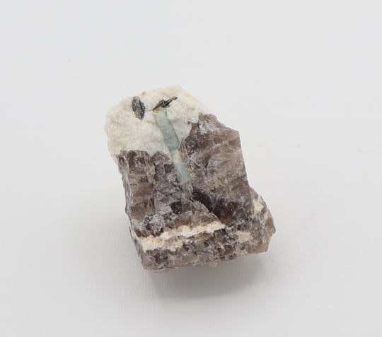 Aquamarine with Mica on Smoky Quartz and Feldspar