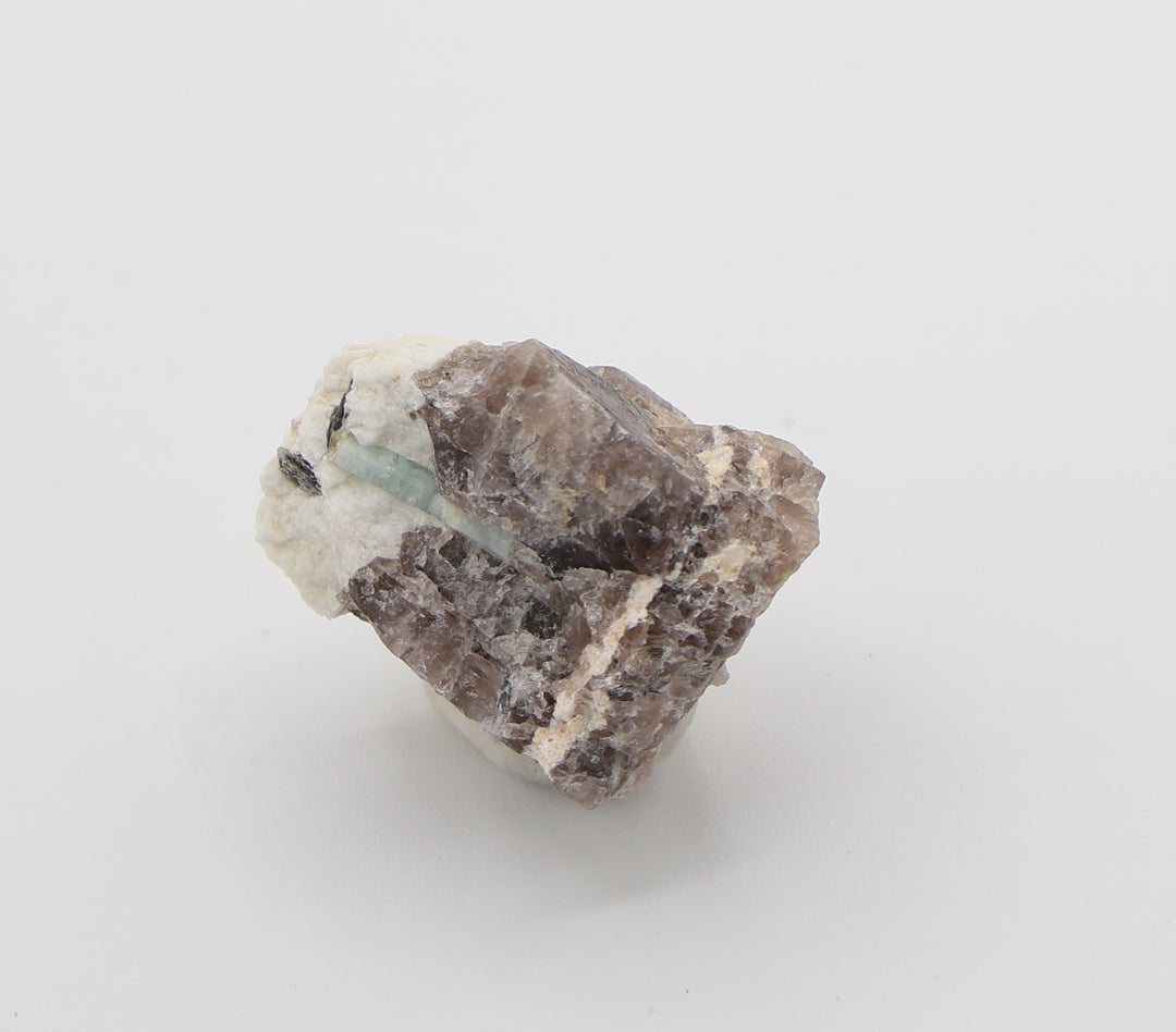Aquamarine with Mica on Smoky Quartz and Feldspar