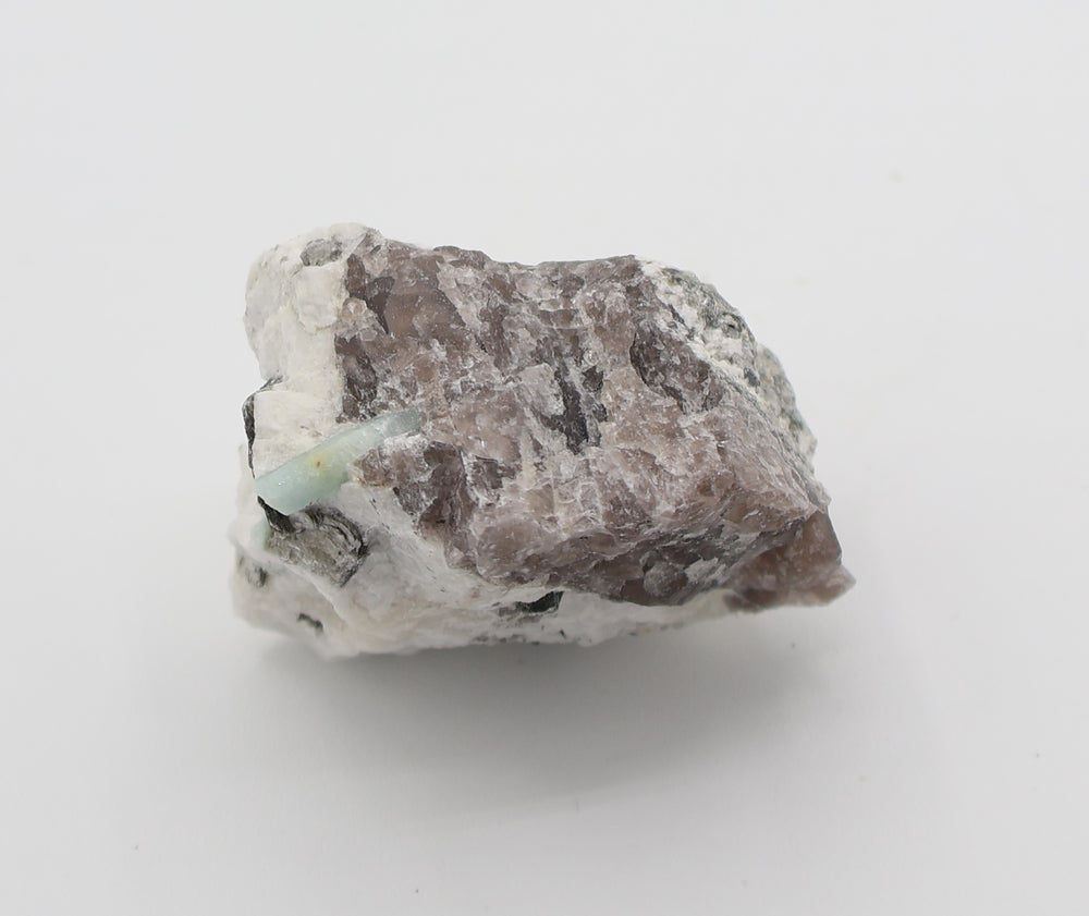 Aquamarine with Mica on Smoky Quartz and Feldspar