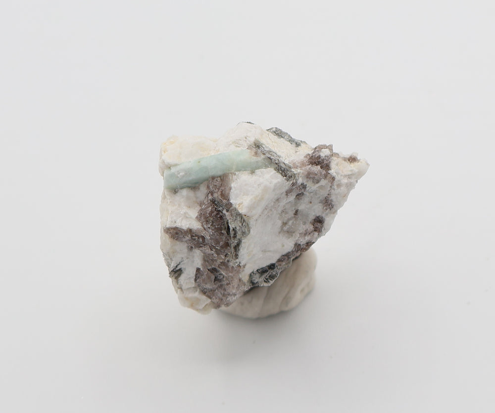 Aquamarine with Mica on Smoky Quartz and Feldspar