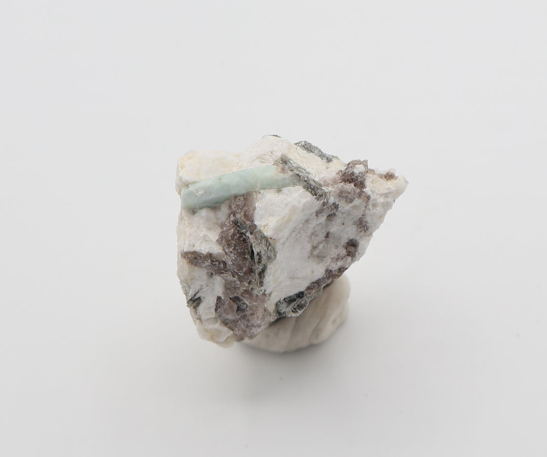 Aquamarine with Mica on Smoky Quartz and Feldspar
