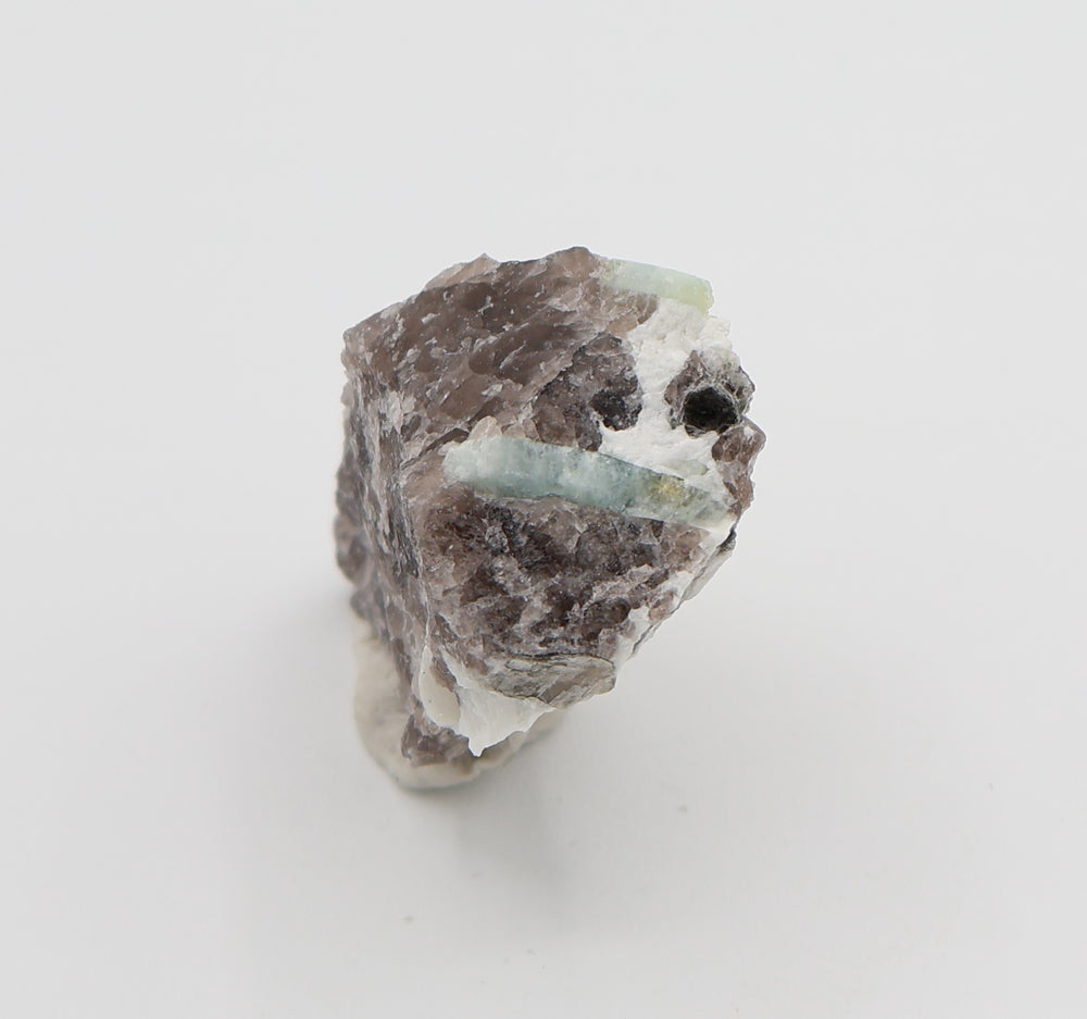 Aquamarine with Mica on Smoky Quartz and Feldspar