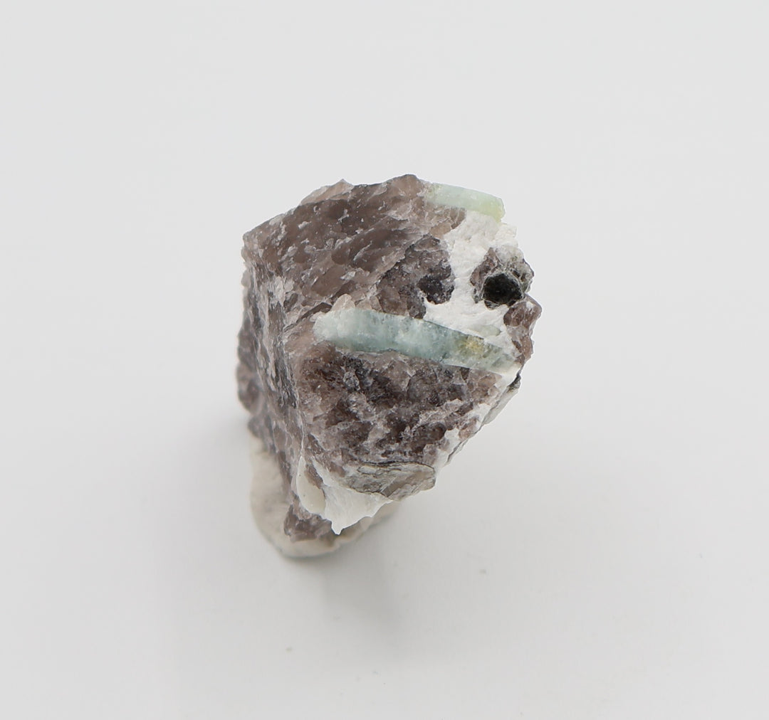 Aquamarine with Mica on Smoky Quartz and Feldspar