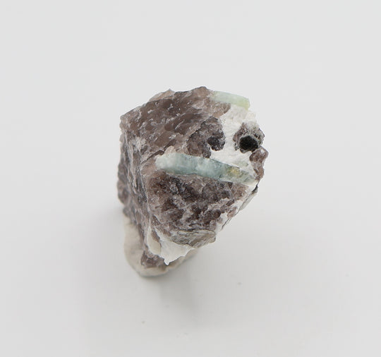 Aquamarine with Mica on Smoky Quartz and Feldspar