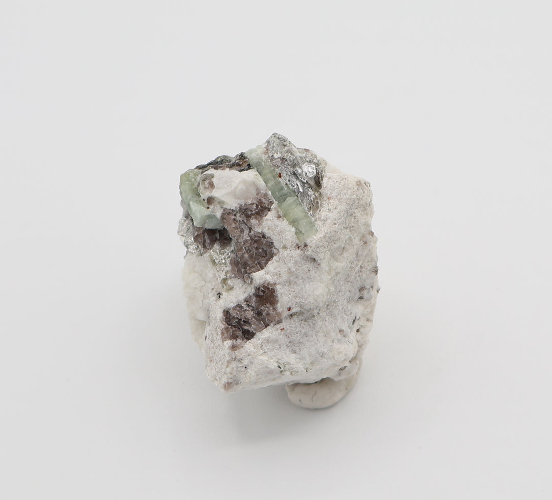 Aquamarine with Mica on Smoky Quartz and Feldspar