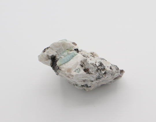 Aquamarine with Mica on Smoky Quartz and Feldspar