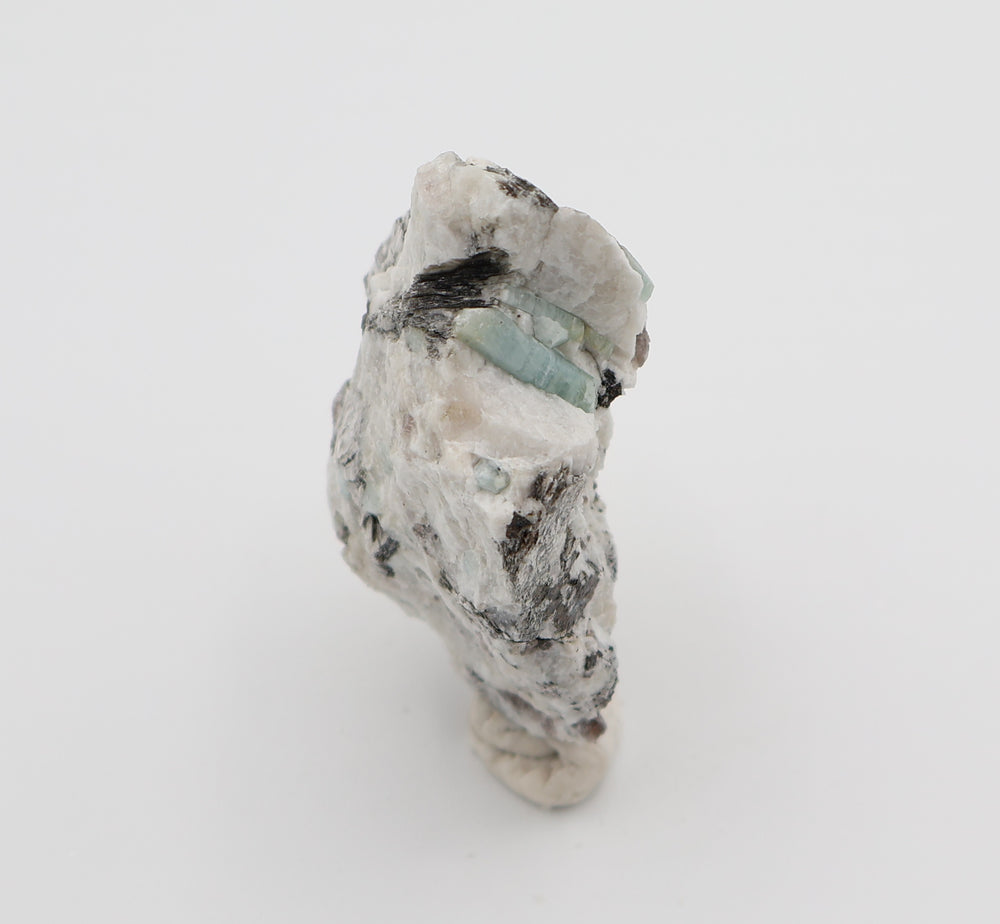 Aquamarine with Mica on Smoky Quartz and Feldspar