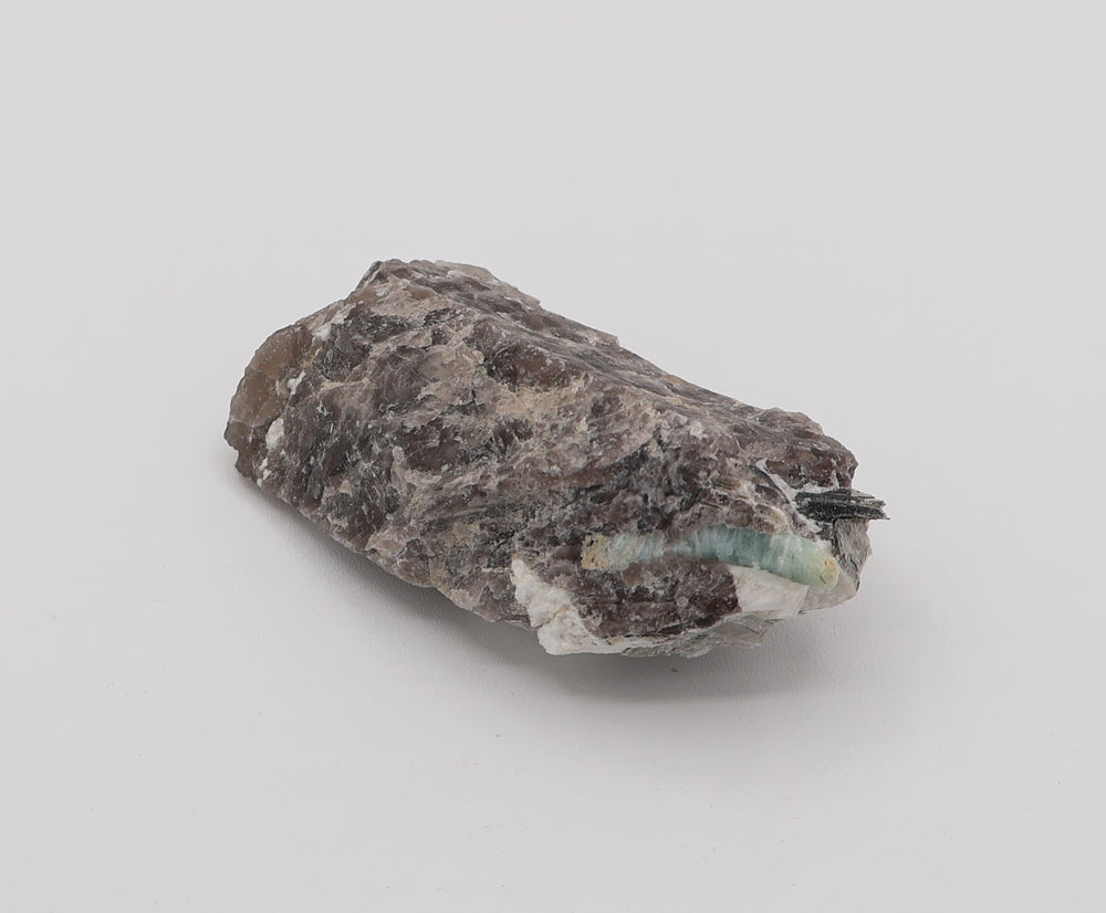 Aquamarine with Mica and Feldspar on Smoky Quartz