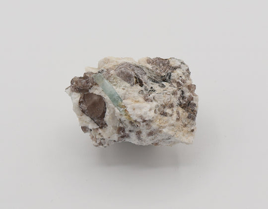 Aquamarine with Mica on Smoky Quartz and Feldspar