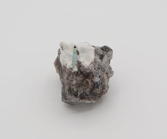 Aquamarine with Mica on Smoky Quartz and Feldspar