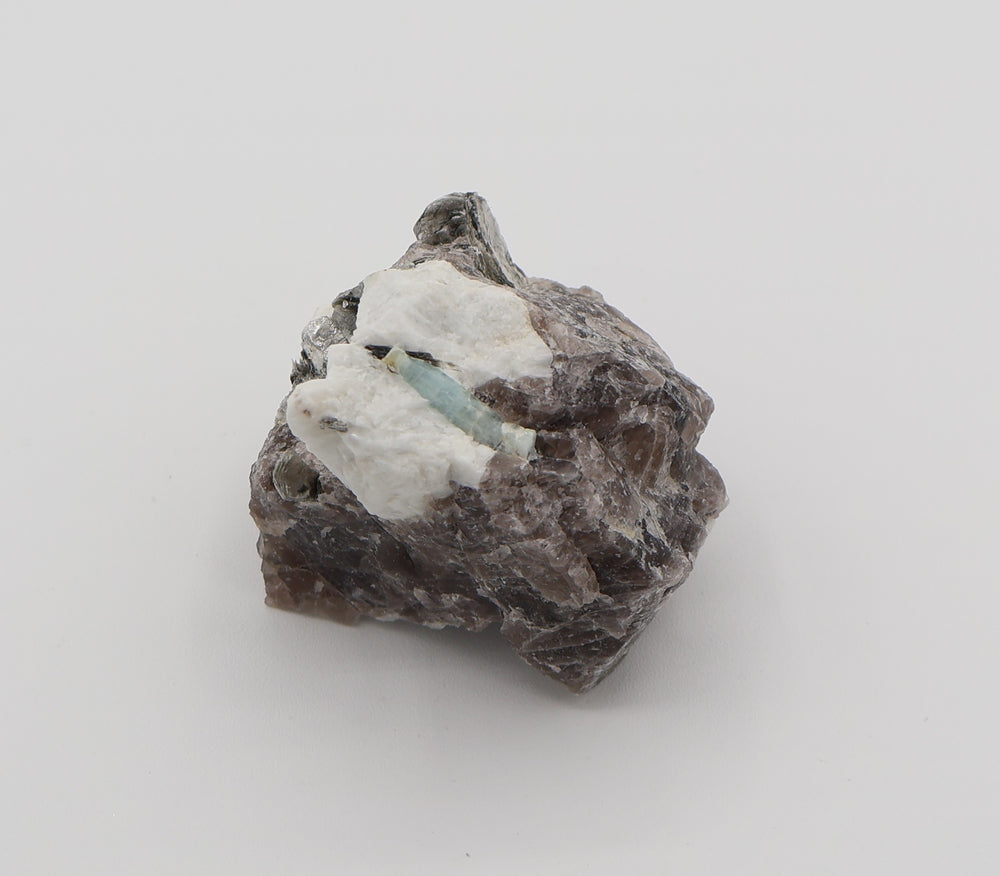 Aquamarine with Mica on Smoky Quartz and Feldspar