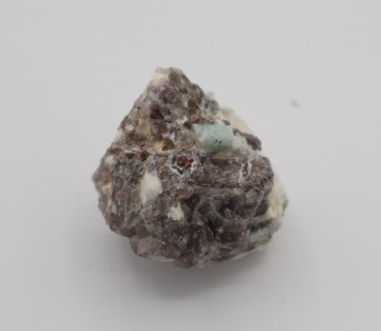 Aquamarine with Spessartine Garnet on Smoky Quartz and Feldspar