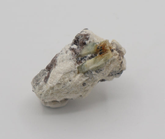 Bi-Colour Beryl with Hematite, Mica, on Smoky Quartz and Feldspar