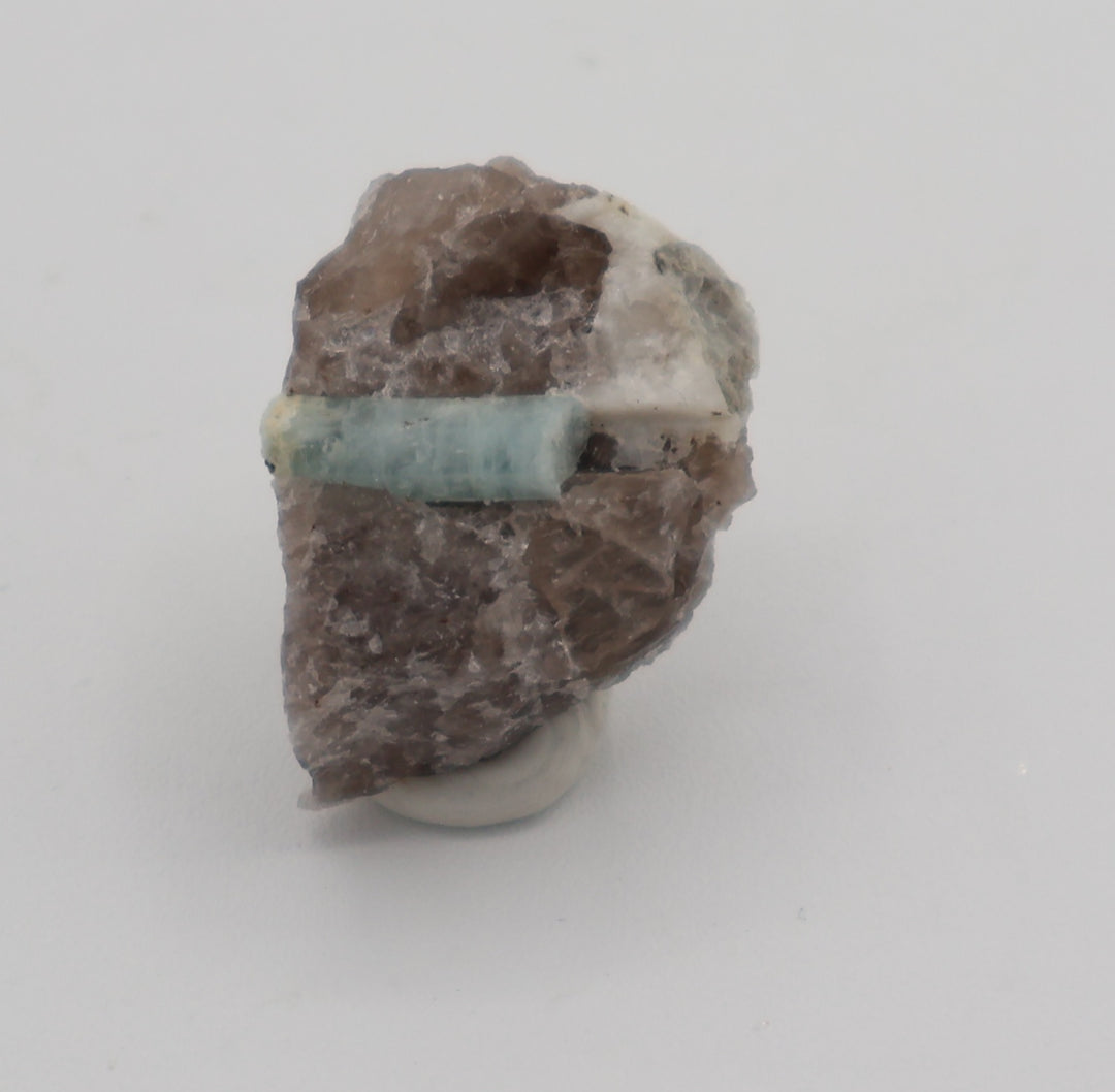 Aquamarine with Mica on Smoky Quartz and Feldspar