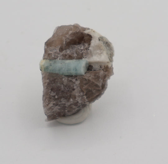 Aquamarine with Mica on Smoky Quartz and Feldspar