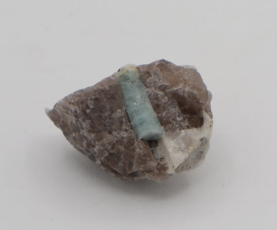 Aquamarine with Mica on Smoky Quartz and Feldspar